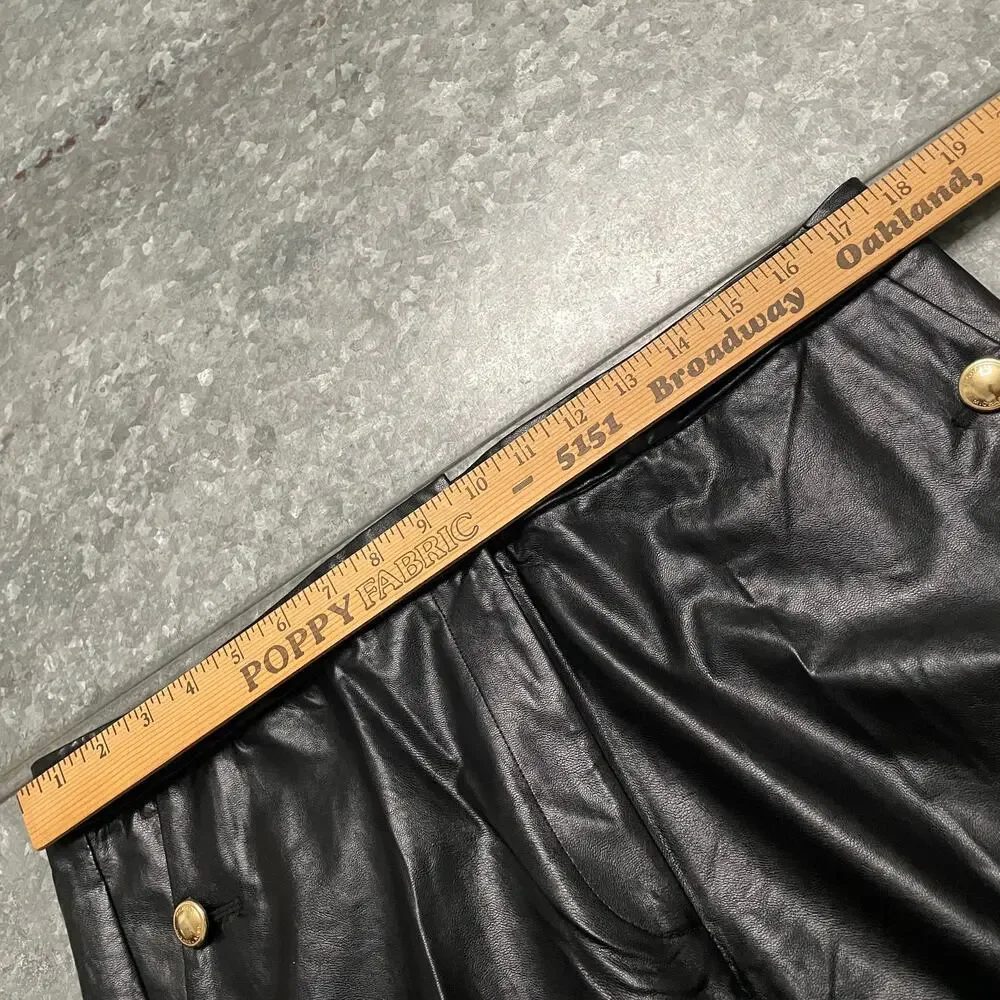 NWOT Michael Kors Faux Leather Pants Womens 12 Black Gold Buttons